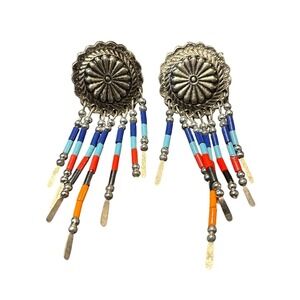 Vintage Southwestern Silver‎ Dangle Earrings Colorful Beaded tribal jewelry